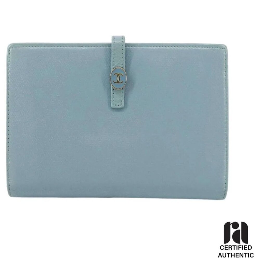 ❌️SOLD❌️ Chanel "Authentic" Blue Leather Coco Button Long Bifold Wallet